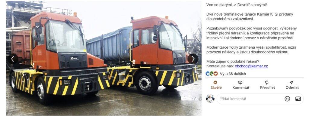 Terminálový tahač Kalmar v logistickém areálu